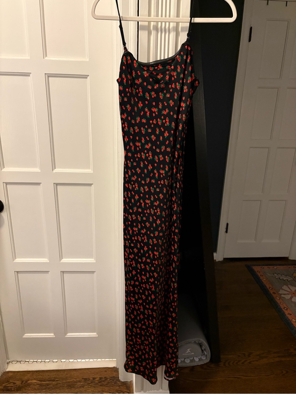 Anthropologie Black Maxi Slip Dress with Red Floral Print